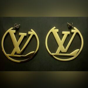 Gold Designer Logo Earrings